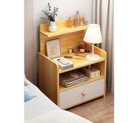 Mesita de noche de madera de estilo simple con 2 cajones y estante abierto, mesa de noche alta con almacenamiento para dormitorio y sala de estar, fácil montaje, color amarillo, 33 x 26 x 60 cm