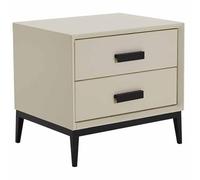 Mesita de noche de madera de piel sintética con 2 cajones y patas de metal, solución de almacenamiento que ahorra espacio para dormitorio y sala de estar