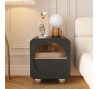 Mesita de noche de madera maciza con 2 cajones, acabado moderno de microfibra, patas de acero inoxidable, unidad de almacenamiento, no requiere montaje