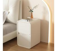 Mesita de noche de madera maciza con 2 cajones de almacenamiento, mesita de noche para dormitorio y sala de estar, mesa auxiliar silenciosa, diseño moderno compacto (blanco, 7.9 pulgadas)