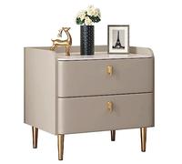 Mesita de noche de madera maciza con 2 cajones, parte superior de mármol sintético, piel sintética, elegante mesita de noche para dormitorio, mesa auxiliar moderna para almacenamiento y decoración