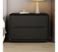 Mesita de noche de madera maciza con 2 cajones y asas ocultas, muebles de dormitorio resistentes, mesa de noche totalmente montada, color negro (50 cm), ideal para dormitorios modernos