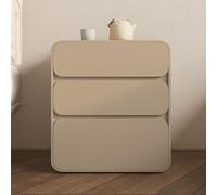 Mesita de noche de madera maciza con 3 cajones moderna con acabado de cuero blanco, elegante mesita de noche para dormitorio, armario de almacenamiento, no requiere montaje, color caqui, 45 x 40 x 56
