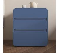 Mesita de noche de madera maciza con 3 cajones, moderna y de piel blanca, elegante mesita de noche, armario de almacenamiento, no requiere montaje, color azul, 50 x 40 x 56 cm