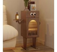 Mesita de noche de madera maciza con cajones, mesita de noche con diseño de bandeja con estantes ajustables, almacenamiento de varios niveles, ideal para dormitorio o sala de estar