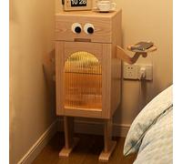 Mesita de noche de madera maciza con cajones, mesita de noche con diseño de bandeja con estantes ajustables, almacenamiento de varios niveles, ideal para dormitorio o sala de estar