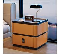 Mesita de noche de madera maciza con cerradura de combinación y 2 cajones, mesa auxiliar que ahorra espacio para dormitorio