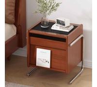 Mesita de noche de madera maciza con patas de acero inoxidable, diseño moderno de mediados de siglo para dormitorio, construcción de una sola pieza