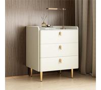 Mesita de noche de madera maciza de lujo, diseño moderno de 3 cajones con detalles de piel de pizarra, elegante mueble de almacenamiento para dormitorio para decoración elegante del hogar (5 metros