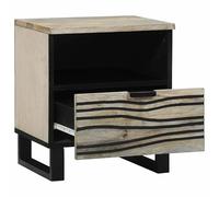 Mesita de noche de madera maciza de mango 40x33x46 cm - Blanco y Negro - Elegante y duradera - Tamaño perfecto para dormitorios pequeños - Diseño moderno para un sueño reparador