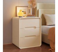 Mesita De Noche De Madera Maciza Estilo Crema Con Tres Cajones, Moderna Simple Multifuncional Silenciosa De Cuero, Adecuada Para La Mesita De Noche Del Dormitorio(B,40*40*55cm/15.7x15.7x21.6in)
