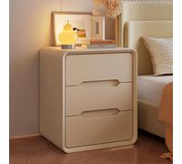 Mesita De Noche De Madera Maciza Estilo Crema Con Tres Cajones, Moderna Simple Multifuncional Silenciosa De Cuero, Adecuada Para La Mesita De Noche Del Dormitorio(A,40*45*55cm/15.7x17.7x21.6in)