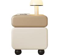 Mesita de Noche de Madera Maciza for el Dormitorio, con Dos cajones y Tiradores Ocultos. Una mesita Auxiliar Elegante y Minimalista, Ideal for el salón o el Dormitorio.(D,45cm(17.71in))