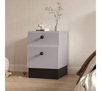 Mesita de noche de madera maciza, mesita de noche de pie con 2 cajones, acabado de piel de microfibra para espacios pequeños, color gris oscuro