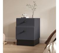 Mesita de noche de madera maciza, mesita de noche de pie con 2 cajones, acabado de piel de microfibra para espacios pequeños, color gris oscuro