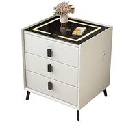 Mesita de Noche de Madera Muebles de Dormitorio Mesita de Noche Inteligente con Carga Inalámbrica USB y Luces LED, Tres Cajones, para Dormitorio y Sala de Estar/Bianco/45 * 40 * 59M Warm as ever