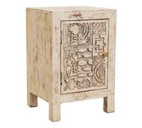 Mesita de noche de madera tallada artesanal beige 40x35x60h cm