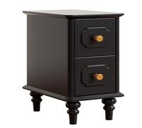 Mesita de noche de madera vintage, mesa auxiliar pequeña con 2 cajones, resistente y ahorra espacio, ideal para dormitorio y oficina, color negro, varios tamaños (25 cm)