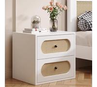 Mesita De Noche De Mimbre, Mesita Con Cajones, Almacenamiento Silencioso, Cajones A Prueba De Polvo, Gran Capacidad, Adecuada for Dormitorios Y Salones(White,45CM/17.7IN_DOUBLE DRAWER)
