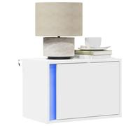 Mesita de Noche de Pared con Luces LED, Panel de Madera, Diseño Flotante con Cajón, Iluminación RGB Ajustable, Mesitas de Noche, Mesa Auxiliar Sofá, para Dormitorio, Color Blanco, 50x31x35 cm