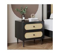 Mesita de noche de ratán, elegante mesita de noche de madera maciza moderna de mediados de siglo, almacenamiento multicapa que ahorra espacio, color negro, 30 x 50 cm