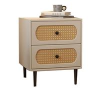 Mesita de noche de ratán natural con 2 cajones, color caqui, estilo rústico moderno, vintage, elegante, para dormitorio y sala de estar, armario de almacenamiento (50 cm)