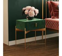 Mesita de noche de terciopelo con cajones, mesita de noche moderna de mediados de siglo para dormitorio y sala de estar, cuenta con patas y asas de metal, elegante mueble de noche