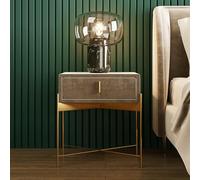 Mesita de noche de terciopelo con cajones, mesita de noche moderna de mediados de siglo para dormitorio y sala de estar, cuenta con patas y asas de metal, elegante mueble de noche