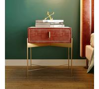 Mesita de noche de terciopelo con cajones, mesita de noche moderna de mediados de siglo para dormitorio y sala de estar, cuenta con patas y asas de metal, elegante mueble de noche