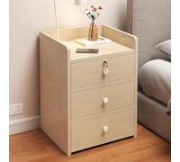 Mesita de noche de tres cajones, moderna y simple con cerradura, perfecta para habitaciones de alquiler y dormitorios, acabado blanco cálido, solución de almacenamiento versátil para varios entornos