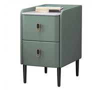 Mesita de noche delgada con 2 cajones | Moderna mesita de noche estrecha para espacios pequeños | Mesa auxiliar de cuero de microfibra con patas de metal resistentes | Verde | 40 x 40 x 50 cm