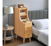 Mesita de noche delgada de madera con cajones, mesa auxiliar rústica moderna con estante abierto para dormitorio y hotel, mesita de noche de madera maciza para almacenamiento y decoración