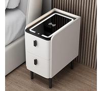 Mesita de noche delgada de madera con puerto de carga USB, mesita de noche de 2 cajones para dormitorio y sala de estar, mesa auxiliar moderna, diseño que ahorra espacio