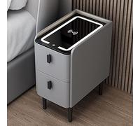 Mesita de noche delgada de madera con puertos USB, moderna mesita de noche de 2 puertas para dormitorio y sala de estar, mesa auxiliar de carga con estadística de carga USB