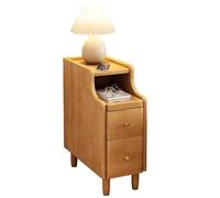 Mesita de noche delgada de madera maciza con 2 cajones, mesa auxiliar moderna de mediados de siglo, mesa de noche compacta para dormitorio y sala de estar, apta para espacios pequeños (amarillo, 50 cm
