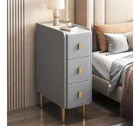 Mesita de noche delgada para espacios pequeños, mesa auxiliar moderna con acabado de cuero sintético y patas de metal, almacenamiento de 2 cajones para muebles de dormitorio y sala de estar