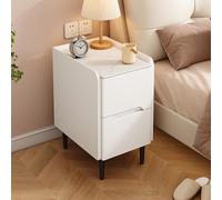 Mesita de noche delgada para espacios pequeños, mesa de noche de madera con 2 cajones, mesa auxiliar de mármol para dormitorio y sala de estar (35 x 40 x 50 cm, color blanco)