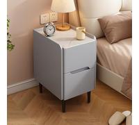 Mesita de noche delgada para espacios pequeños, mesa de noche de madera con 2 cajones, mesa auxiliar de mármol para dormitorio y sala de estar (40 x 40 x 50 cm, gris)