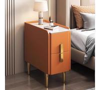 Mesita de noche delgada para espacios pequeños, mesita de noche estrecha, acabado minimalista moderno de piel sintética y patas de metal, armario de almacenamiento que ahorra espacio para dormitorio