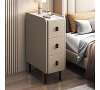 Mesita de noche delgada para espacios pequeños, moderna mesa de 2 cajones con acabado de piel sintética y patas de metal, ideal para dormitorio y sala de estar, muebles elegantes que ahorran espacio