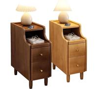 Mesita de noche delgada y alta con cajones, mesita de noche moderna para dormitorios pequeños, elegante solución de almacenamiento compacta, ideal para espacios reducidos y decoración minimalista.