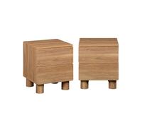 Mesita de noche efecto madera con 2 cajones, set de 2, ayana, madera de avellano, 40x38x48 cm