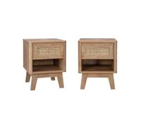 Mesita de noche efecto madera y caña, set de 2 natural - 39x39x49 cm