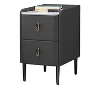 Mesita de noche estrecha con 2 cajones | Mesa auxiliar delgada y moderna para espacios pequeños | Mesita de noche de cuero de microfibra con patas de metal resistentes | Gris oscuro | 45 x 40 x 50 cm