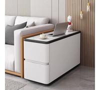 Mesita de Noche Estrecha con 2 Cajones, Mesa Auxiliar Moderna, Estructura de Madera de Pino, Tapizada en Cuero Impermeable, para Sala de Estar, Dormitorio u Oficina(White,100x30cm/31.5x11.8in)