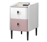 Mesita de noche estrecha con 2 cajones | Mesa auxiliar moderna y delgada para espacios pequeños | Mesita de noche de cuero de microfibra con patas de metal resistentes | Blanco puro y rosa, 50 x 40 x