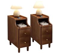 Mesita de noche estrecha con cajones, mesita de noche alta, mesa auxiliar de madera delgada para dormitorio, unidad de almacenamiento que ahorra espacio con estantes deslizantes suaves, mesa auxiliar