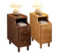 Mesita de noche estrecha con cajones, mesita de noche alta y delgada, diseño que ahorra espacio para dormitorio