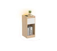 VASAGLE Mesita de Noche Estrecha, Mesa Auxiliar, con Iluminación LED, 1 Puerto USB-A, 1 Puerto USB-C, Cajón y Compartimento, Dormitorio, Salón, Amarillo Almendra y Blanco Nube LET610Y01