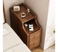 Mesita de noche estrecha para dormitorio, mesita de noche de madera maciza con 2 cajones y estante abierto, mesa auxiliar moderna de mediados de siglo para espacios pequeños, 20 x 40 x 50 cm
